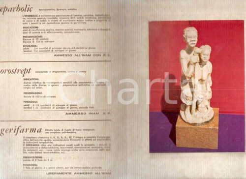 Materiale pubblicitario d’epoca 1963 MILANO - FARMALABOR Eparbolic OROSTREPT Gerifarma Arte negra dei BAKONGO 1
