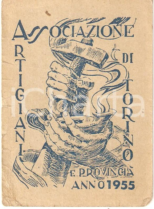 Oggetto da collezione cartaceo 1955 TORINO Associazione artigiani *Tessera ILLUSTRATA 1