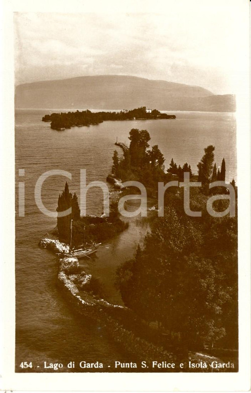 Cartolina originale da collezione 1940 ca SAN FELICE DEL BENACO (BS) Punta SAN FELICE e Isola di GARDA *FP NV 1