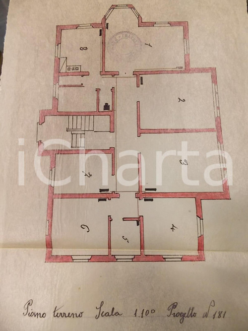 Mappa, planimetria storica 1930 ca PARMA Ditta Fratelli FULGONI Progetto riscaldamento case popolari 35x18 1