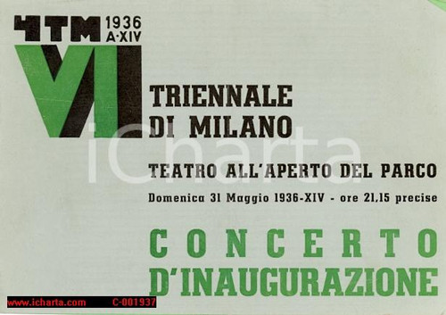 Documento originale, autentico 1936 MILANO Triennale Maestro Alceo TONI Concerto d'inaugurazione *Programma 1
