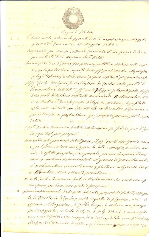 Documento originale, autentico 1862 SAN ZENONE AL PO PV Affitto terre a Carlo e Domenico MALINVERNO 1