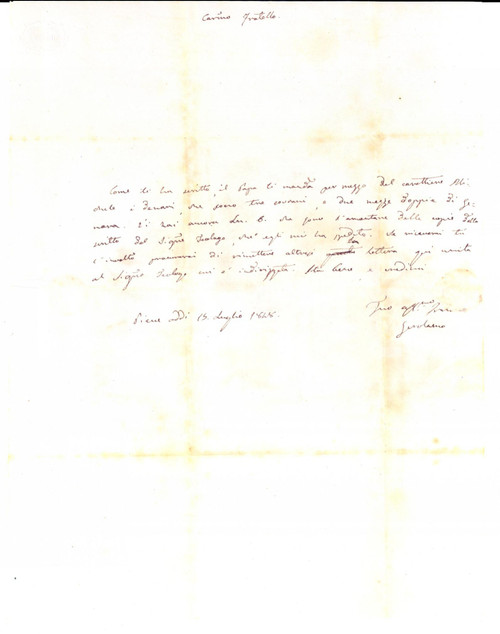 Manoscritto, lettera originale 1848 PIEVE DI TECO (IM) Gerolamo BONFANTE promette denaro al fratello *Lettera 1