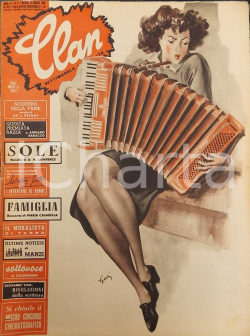 Giornale, rivista storica 1946 CLAN Questa premiata razza *Rivista Anno II n° 11 Donna con fisarmonica 1