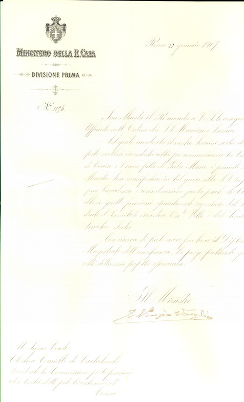 Autografo originale 1907 Celestino TORNIELLI Ufficiale SS. MAURIZIO E LAZZARO *Emilio PONZIO VAGLIA 1