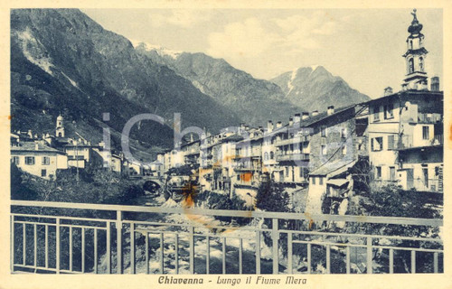 Cartolina originale da collezione 1930 ca CHIAVENNA (SO) Veduta del paese e del fiume MERA *Cartolina FP NV 1