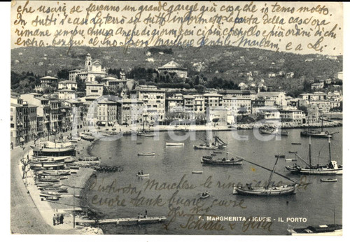 Cartolina originale da collezione 1953 SANTA MARGHERITA LIGURE Il porto *Cartolina a Cecilia GENTILE MORLANI 1