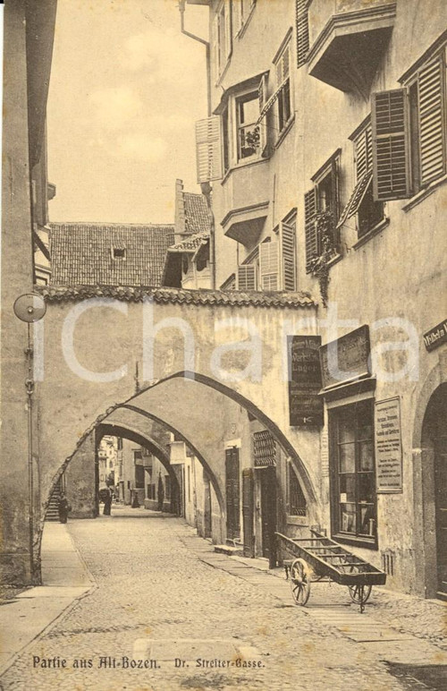 Cartolina originale da collezione 1920 ca BOLZANO Scorcio della cittÃ  vecchia con carretto *Cartolina FP NV 1