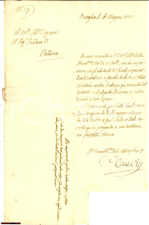 Documento originale, autentico 1822 TAVOLE (IM) Pascolo abusivo sui terreni pubblici 1