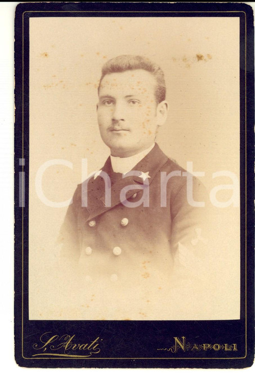 Fotografia d epoca originale 1880 ca NAPOLI Ritratto di ufficiale della REGIA MARINA Fotografia AVATI 11x16 1