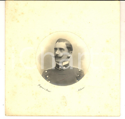 Fotografia d epoca originale 1890 ca MILANO Ritratto di un giovane ufficiale Foto GUIGONI e BOSSI 17x17 1