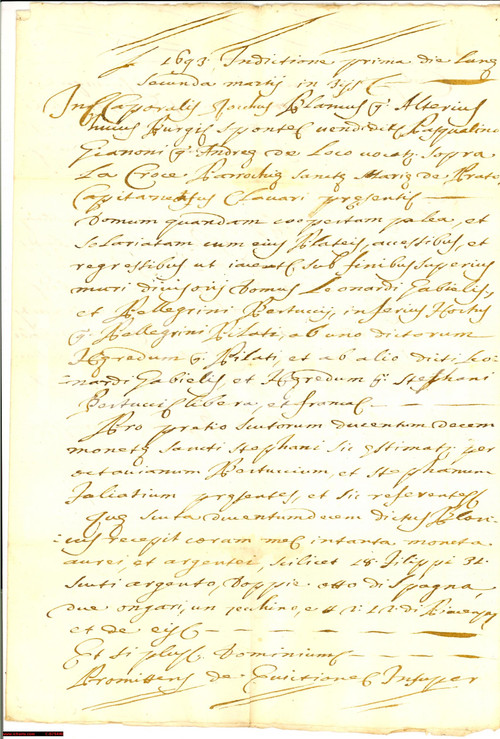 Manoscritto, lettera originale 1693 PRATO SOPRA LA CROCE GE Blanco ROCCA vende casa 1