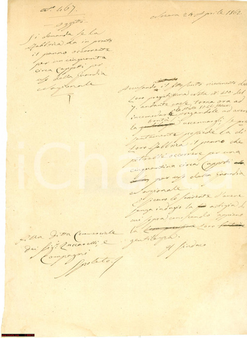 Documento originale, autentico 1862 NOCERA UMBRA PG Cappotti per Guardia Nazionale 1