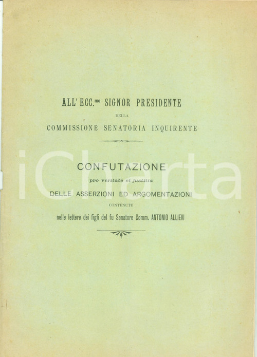 Documento originale, autentico 1896 GENOVA Avv. Camillo BO fraudolenta costituzione FERROVIE SECONDARIE ROMANE 1