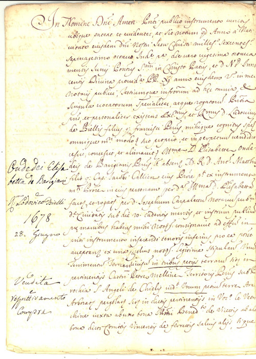 Documento originale, autentico 1678 PERUGIA Lodovico BIELLI vende casa in strada CASALICCHIO manoscritto 14 pp. 1