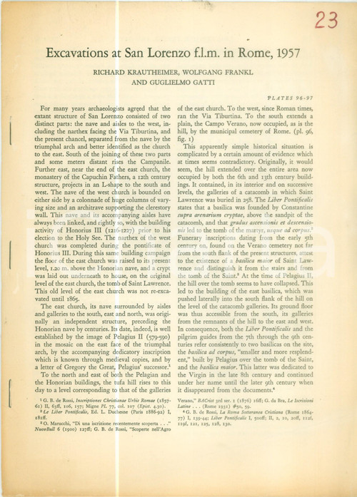Libro, pubblicazione d epoca 1957 Richard KRAUTHEIMER Excavations at San Lorenzo fuori le mura SPILLATO 1