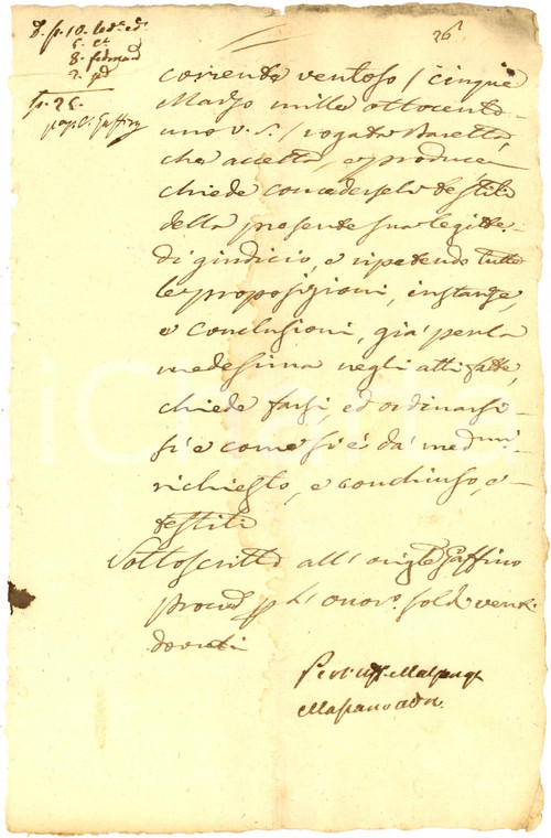 Documento originale, autentico 1801 CUNEO Richieste per causa del procuratore GAFFINO 1