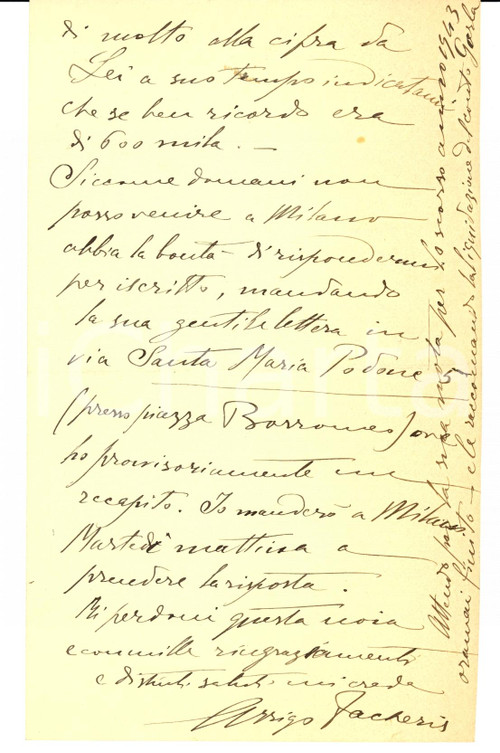 Autografo originale 1944 CARUGO CO Arrigo FACHERIS vende casa  Autografo 1