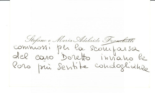 Oggetto da collezione cartaceo 1970 TORINO Biglietto Stefano FRANCHETTI  e Maria Adelaide LEPRI 1
