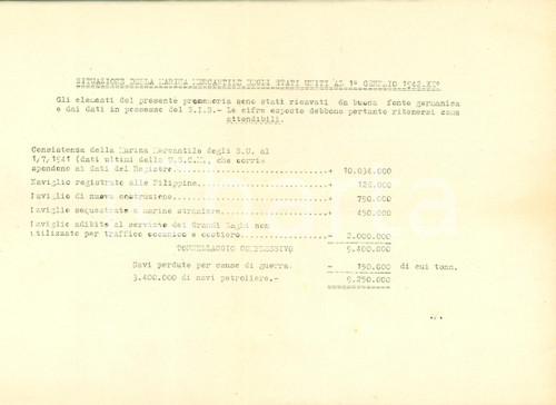 Documento originale, autentico 1942 WW2 Informazioni tedesche su marina mercantile USA 1