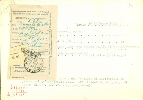Documento originale, autentico 1945 VARESE RSI Soprabiti da uomo Ditta CADEI Vittorio 1