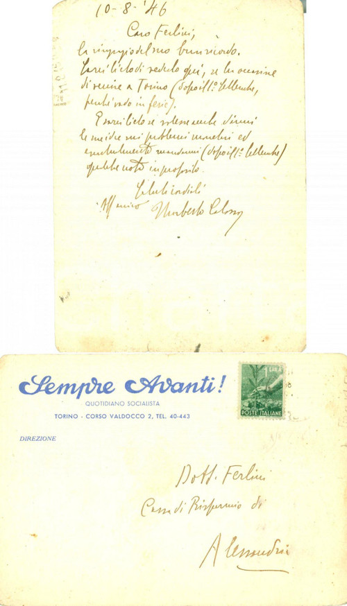 Autografo originale 1946 SEMPRE AVANTI! Autografo Umberto CALOSSO 1
