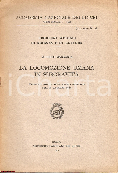 Oggetto da collezione cartaceo 1966 Rodolfo MARGARIA Locomozione umana in SUBGRAVITA 1
