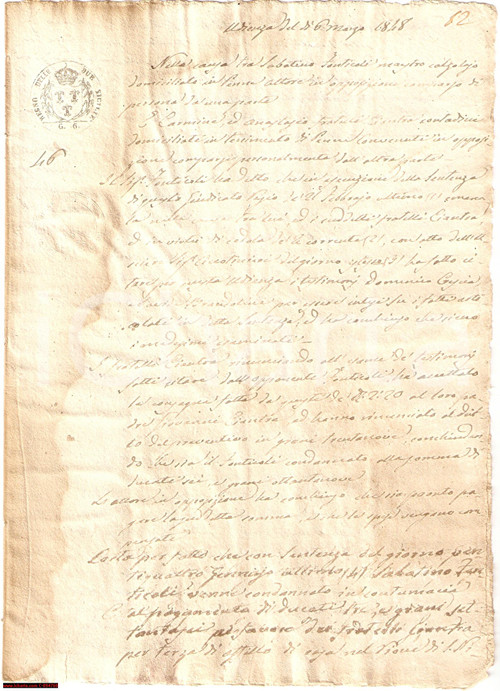 Documento originale, autentico 1848 PENNE PE Condanna calzolaio Sabatino FONTICOLI 1