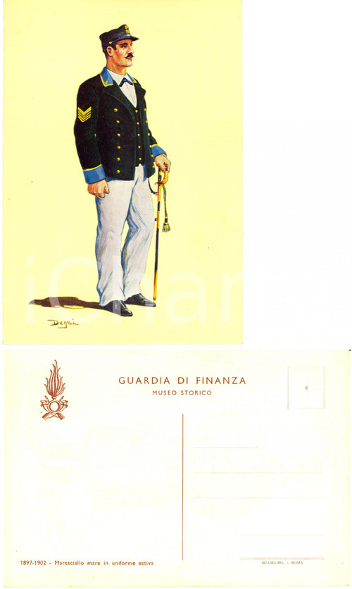 Cartolina originale da collezione 1960 ca GUARDIA FINANZA Costumi 189702 Maresciallo mare uniforme estiva DEGAI 1