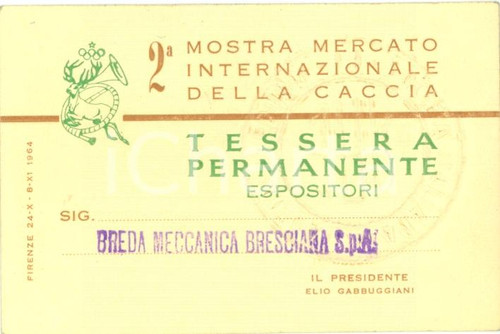 Oggetto da collezione cartaceo 1964 FIRENZE 2Â° Mostra Mercato Internazionale Caccia BREDA MECCANICA BRESCIANA 1