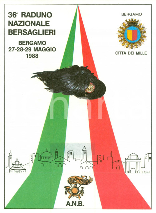 Oggetto da collezione cartaceo 1988 BERGAMO 36° Raduno Nazionale BERSAGLIERI Volantino 1 1