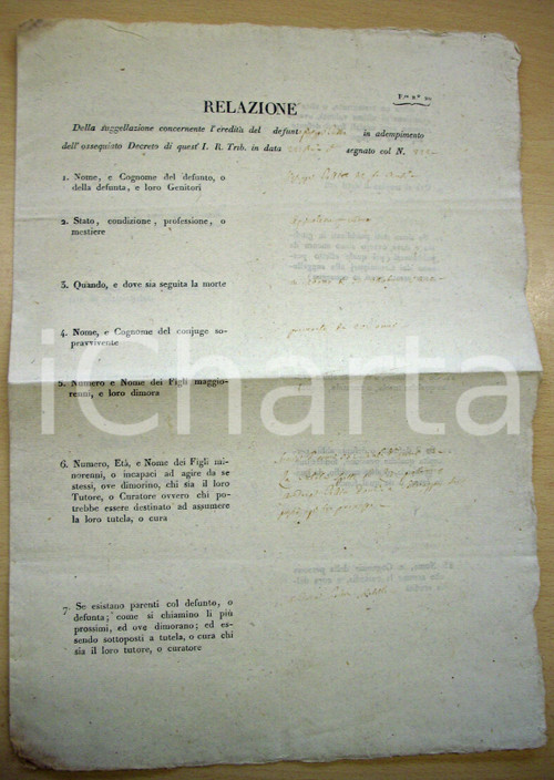Documento originale, autentico 1822 PADOVA EreditÃ  Giuseppe TOLLIN apicoltore 1