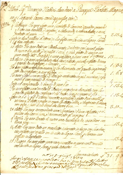 Manoscritto, lettera originale 1804 s. l. ma prob. FIRENZE  ferro battuto per NALDINI 1