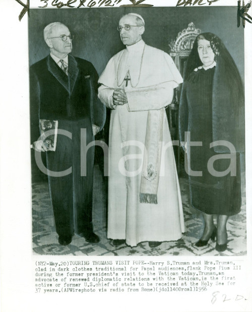 Fotografia d epoca originale 1956 ROMA Presidente USA Harry TRUMAN in udienza da PIO XII Telefoto 1