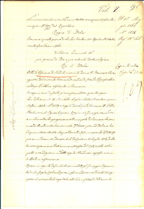 1866 CREMONA Atto cessione di credito tra Talia e Calliope LEGNANI *Manoscritto   CONDIZIONI: FAIR    originale e autentica 1
