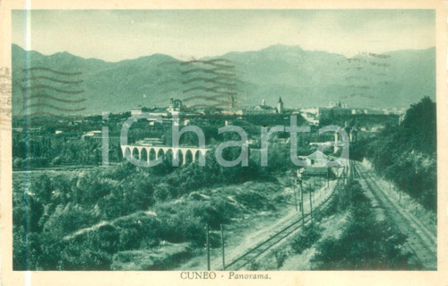 1932 CUNEO Panorama con ferrovia e ponte ferroviario *Cartolina FP VG Cartolina postale d'epoca, originale, autentica, FP, VGCONDIZIONI: GOOD    originale e autentica 1