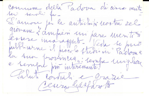1970 PADOVA Cesira GASPAROTTO raccomanda un giovane studioso *Autografo