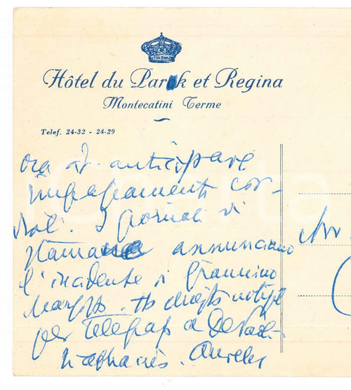1954 MONTECATINI TERME Hotel du Park et Regina -  Aurelio CANDIAN - Autografo