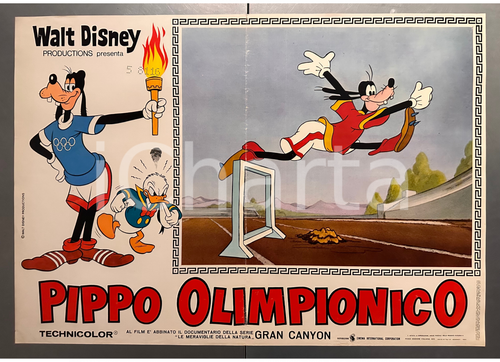 1972 ANIMAZIONE - WALT DISNEY "Pippo OIimpionico" *Fotobusta Fotobusta originale d'epoca. POOR/danneggiato piegature d'epoca;  fori di affissione Formato: 46x66 cm originale e autentica 1