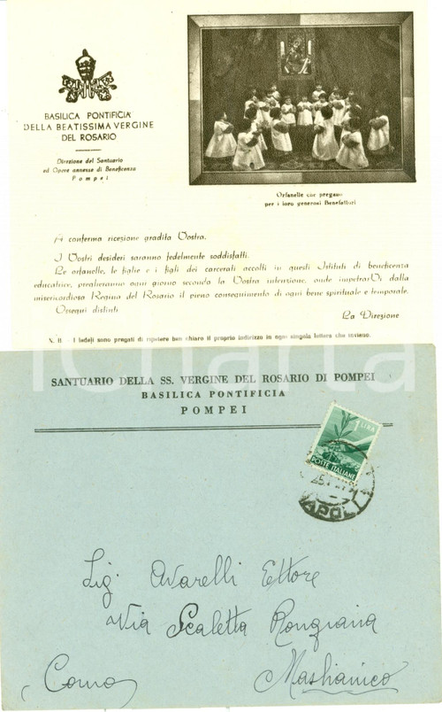 Manoscritto, lettera originale 1946 POMPEI NA Benefattori Basilica Pontificia Beatissima Vergine del ROSARIO 1