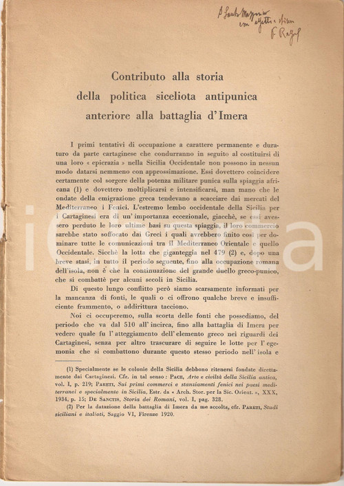 Libro, pubblicazione d epoca 1940 CATANIA Filippo RAFFAELE La politica antipunica 1