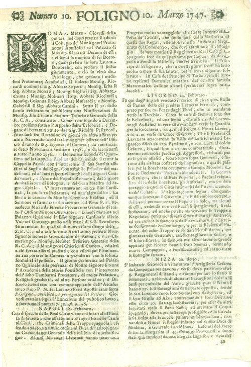 Giornale, rivista storica 1747 GIORNALE DI FOLIGNO n 10 Artiglieria Cesarea si imbarca da NIZZA per SAVONA 1