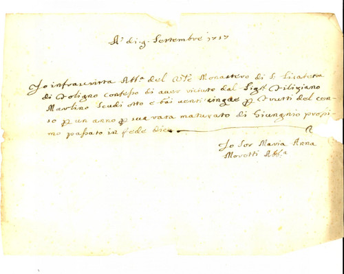 Documento originale, autentico 1717 FOLIGNO Ricevuta Maria Anna MOROTTI badessa SANTA ELISABETTA per censi 1