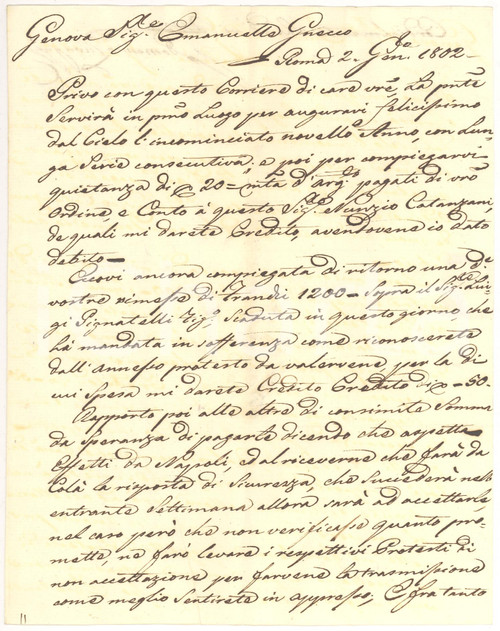 Manoscritto, lettera originale 1802 ROMA Domenico LAVAGGI quietanza Nunzio CATANZANI 1