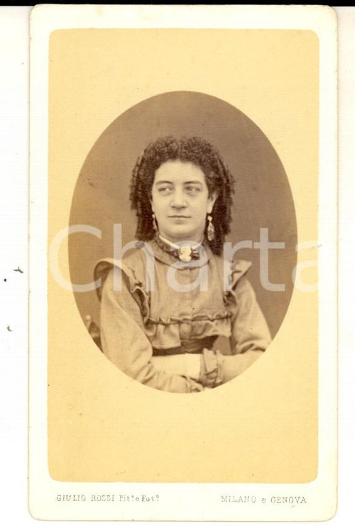 Fotografia d epoca originale 1870 GENOVA Ritratto di donna con acconciatura a boccoli Foto GIULIO ROSSI CDV 1