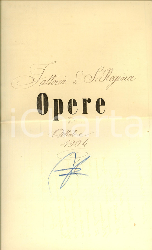 Documento originale, autentico 1904 SIENA Fattoria SANTA REGINA Registro delle opere a braccia 1
