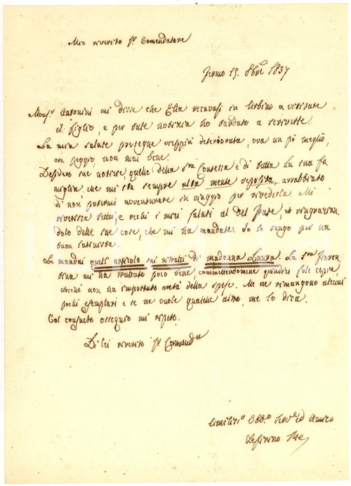 Manoscritto, lettera originale 1857 FERMO Zeffirino RE scrive articolo sui ritratti di madonna Laura *Autografo 1