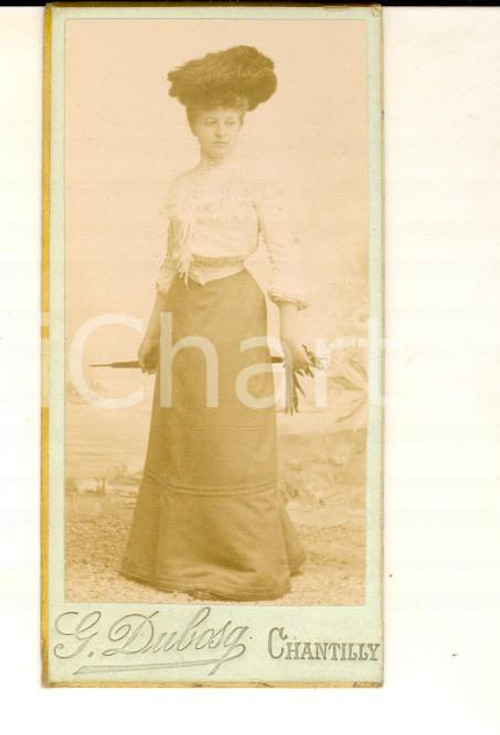 Fotografia d epoca originale 1902 CHANTILLY Donna con il cappello a piume Foto DUBOSQ 5x8 1