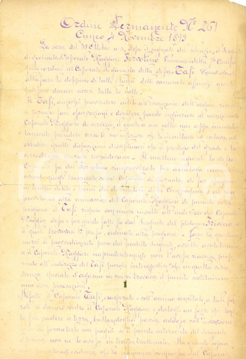 1895 CUNEO Caporale Candido TAFI si ribella a Caporale Vincenzo IERVOLINO 