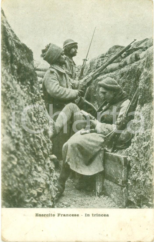 Cartolina originale da collezione 1917 WW1 Esercito francese in trincea Guerra degli Alleati *Cartolina FP VG 1